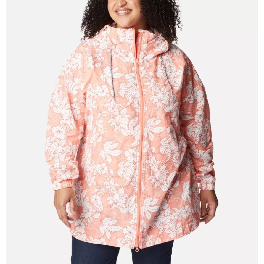 Coral Reef Lakeshore Blumendruck Columbia Damen Kleine Felder Bedruckte Lange Jacke Plus Größe