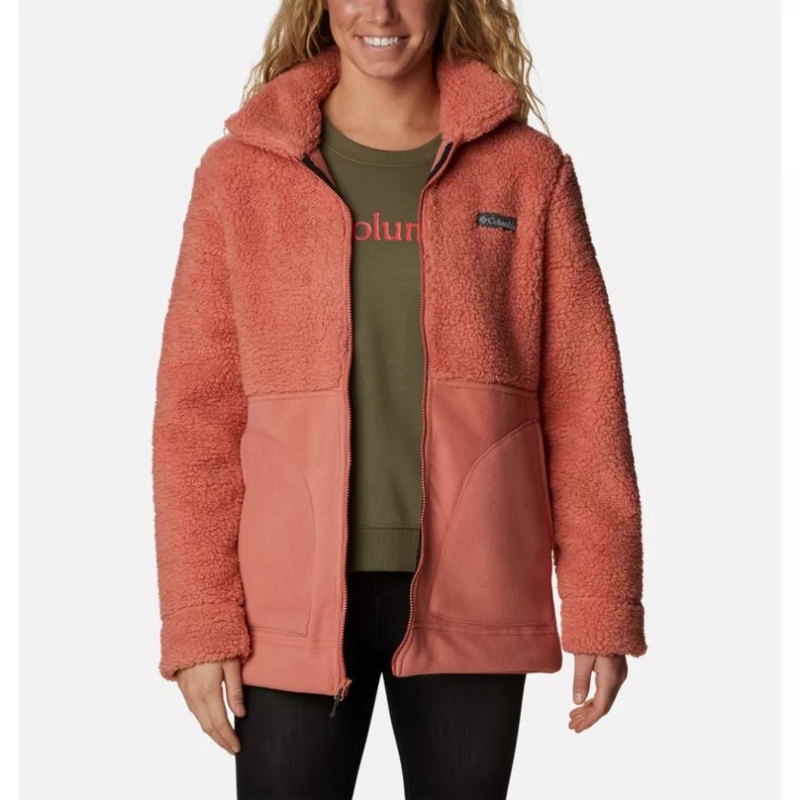 Dark Coral Columbia Winterpass Sherpa Lange Fleecejacke Mit Durchgehendem Reißverschluss Für Damen