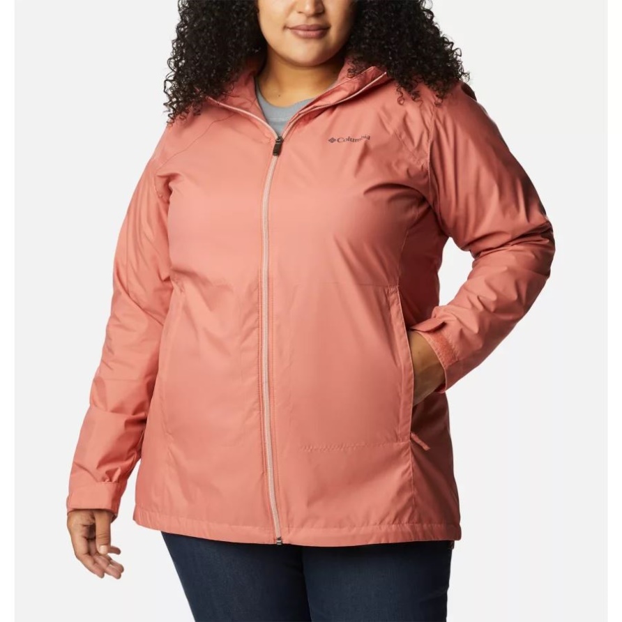 Dunkelkorallrote Lange Jacke Mit Switchback-Futter Für Damen Plus Größe Columbia