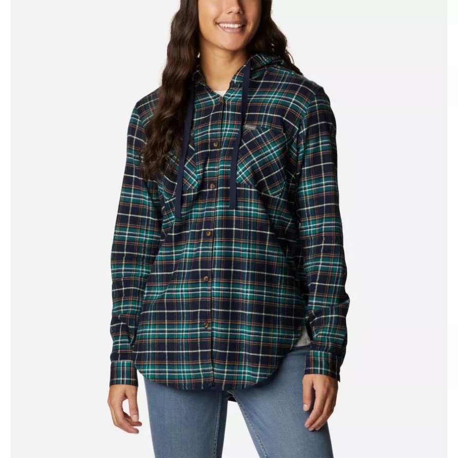 Dunkles, Nächtliches, Langärmliges Stretch-Kapuzenshirt Für Damen Aus Kolumbien Mit Multi-Tartan
