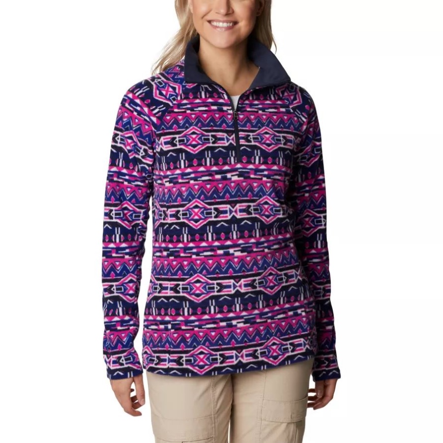 Dark Sapphire 80s Stripe Print Columbia Damen-Pullover Mit Halbem Reißverschluss Und Glazial-IV-Print