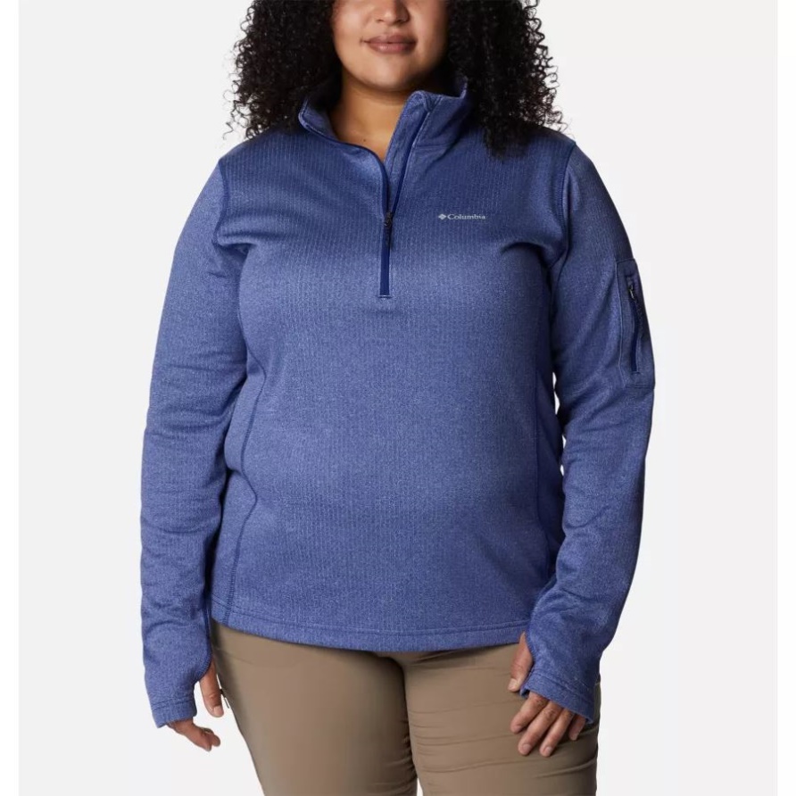 Dark Sapphire Heather Park View Grid Fleecepullover Mit 1/2-Reißverschluss Für Damen In Übergröße Columbia