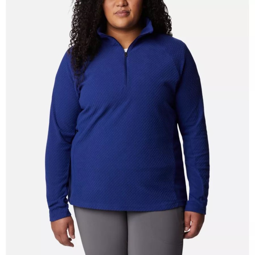 Damen-Pullover Mit Halbem Reißverschluss Und Glazialem IV-Print In Dunklem Saphir-Steppmuster Plus Größe Columbia