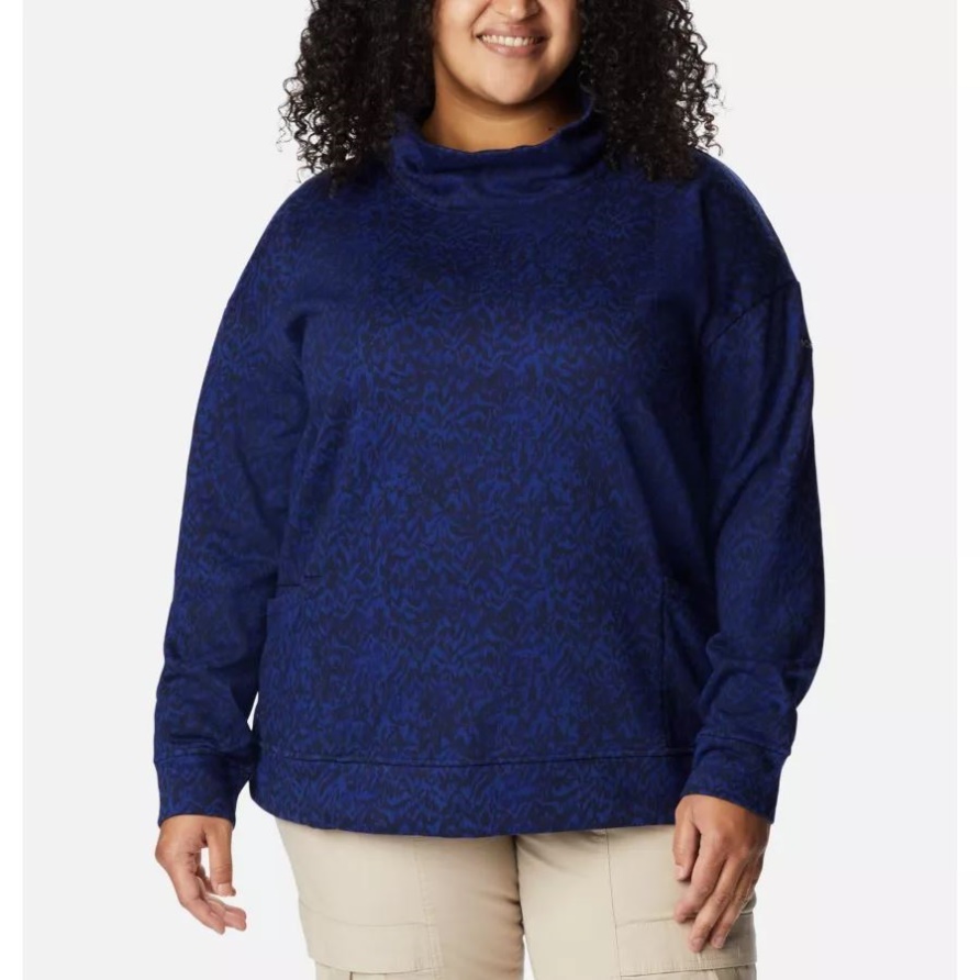 Dunkler Saphir Terrain Print Columbia Columbia Lodge Trichterpullover Für Damen In Großen Größen
