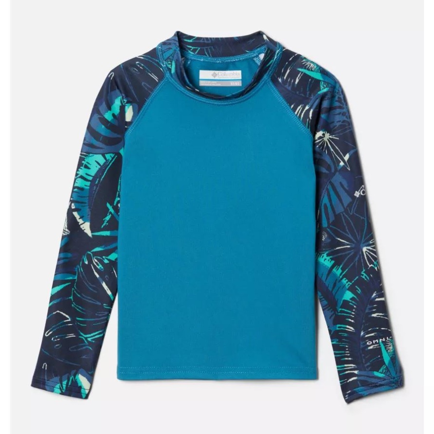 Deep Marine/Coll Navy King Palms Columbia Kinder Kleinkind Sandy Shores Bedrucktes Langärmliges Sonnenschutz-Shirt