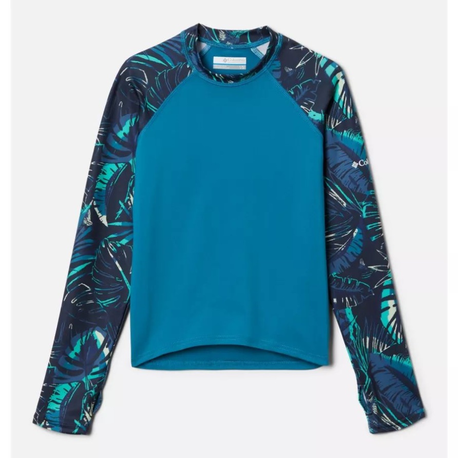Deep Marine/coll Navy King Palms Langärmliges Sunguard-shirt Mit Sandigem Küstendruck Für Kinder Columbia