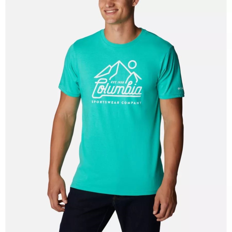 Electric Türkis/scenic Logo Herren Csc Grafik Lässiges T-shirt Aus Bio-baumwolle Columbia
