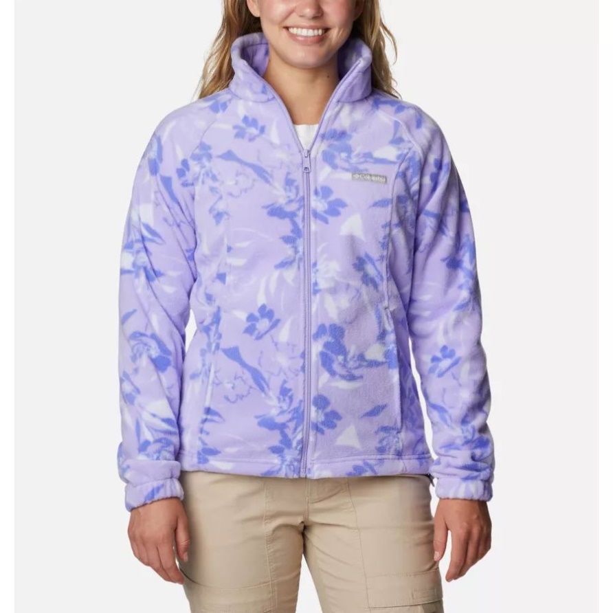 Frosted Lila/pop Flora Tonale Damen-benton Springs Bedruckte Fleecejacke Mit Durchgehendem Reißverschluss Columbia