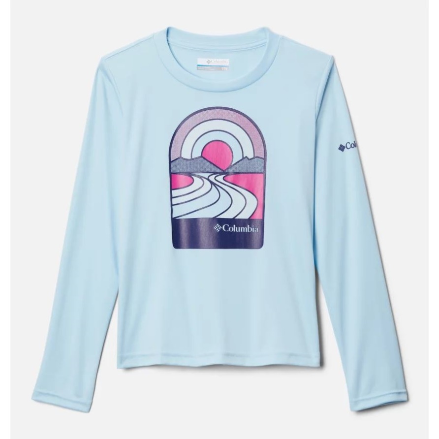 Mirror Rock Langarm-Grafikshirt Für Mädchen Columbia Spring Blue/Suntrek Trails Ii