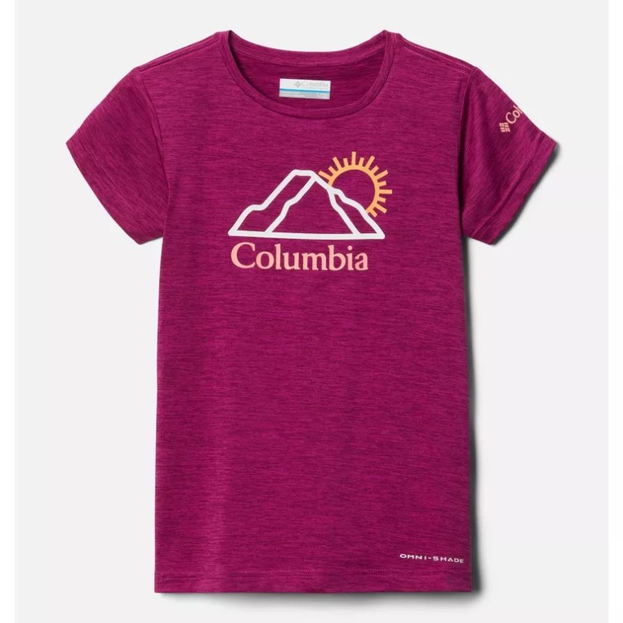Mission Peak Kurzarm-Grafik-T-Shirt Für Mädchen Columbia Wild Fuchsia Heather Bright Peaks