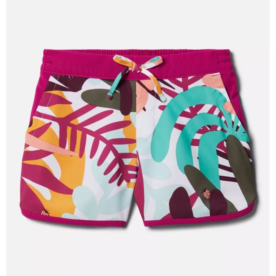 Sandige Shoreboard-Shorts Für Mädchen, Weiß In Den Blättern, Kolumbien