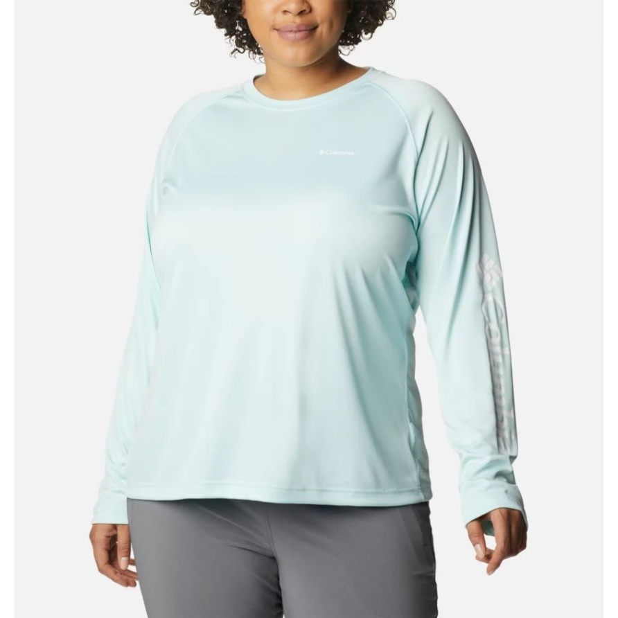 Icy Morn/weißes Logo Columbia Fork Stream Langarmshirt Für Damen In Übergröße