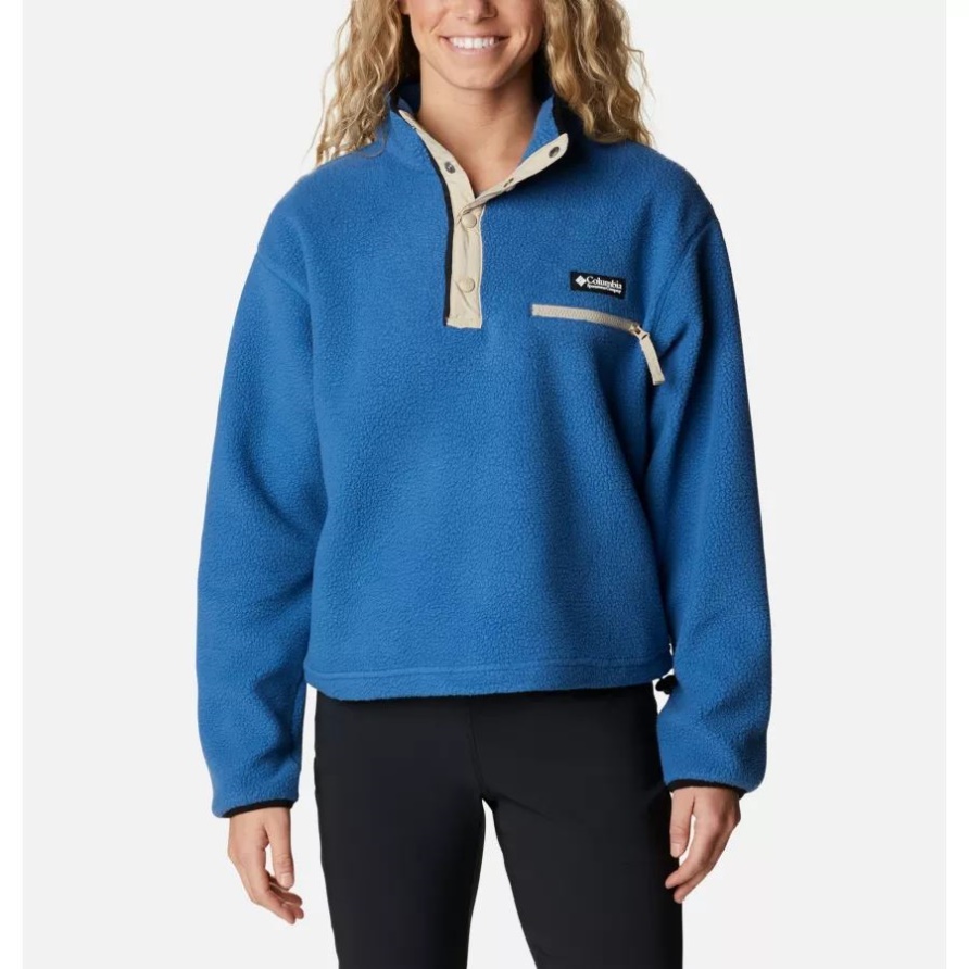 Impulse Blue Columbia Kurz Geschnittener Helvetia-Fleecepullover Für Damen Mit Halbem Druckknopfverschluss