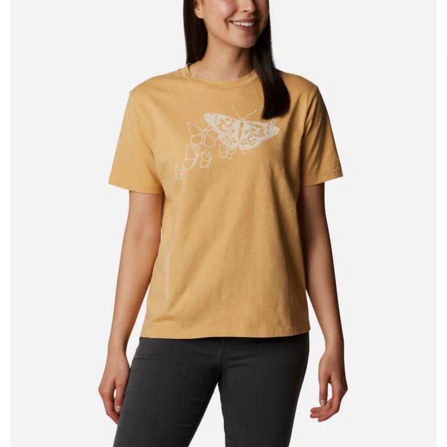 Helles Kamel/Grafik-Schmetterlings-Damen-T-Shirt Columbia