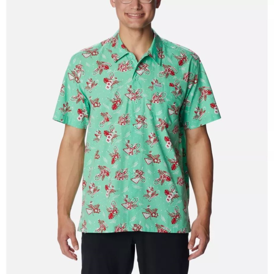 Light Jade Lite Me Up Print Columbia Herren Pfg Trollers Bestes Kurzarmhemd