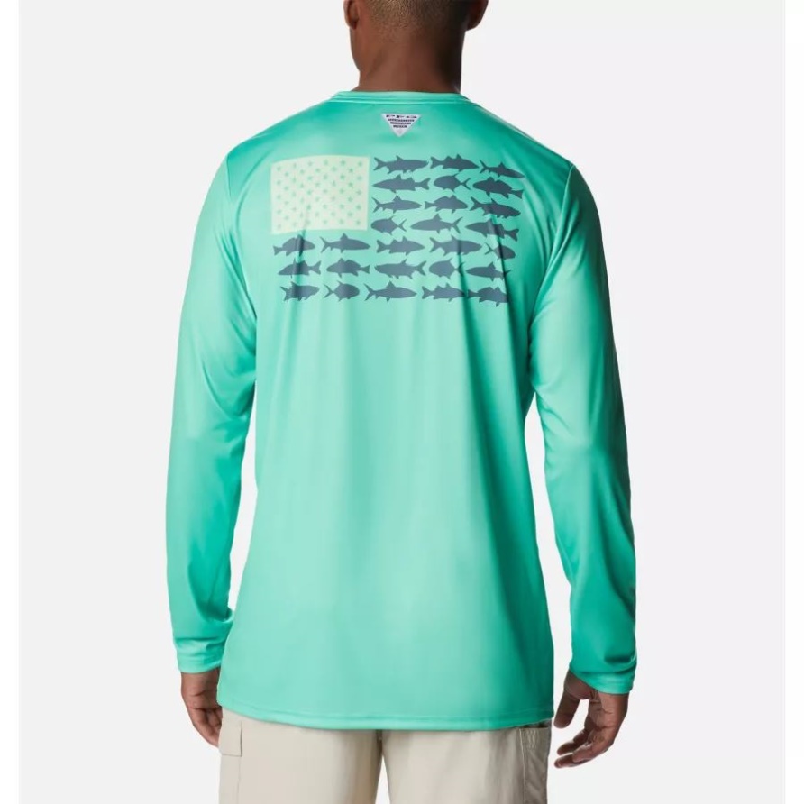 Light Jade/Metall Inshore Fish Columbia Herren PFG Terminal Tackle Fish Flag Langarmshirt Groß