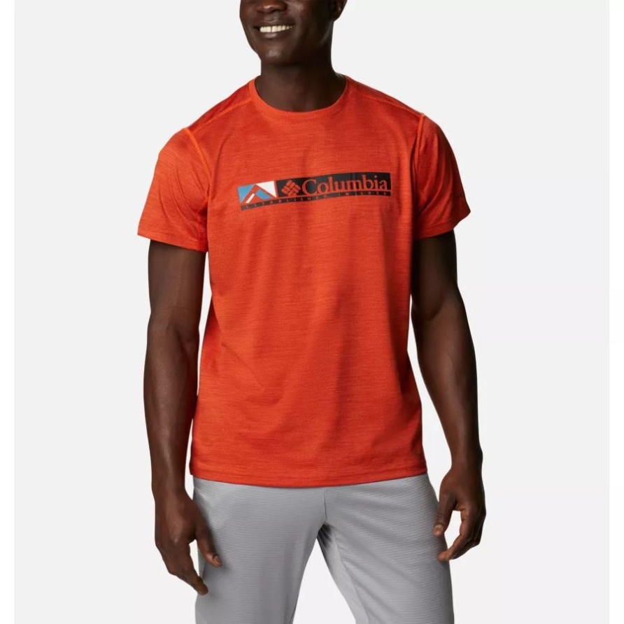 Alpine Chill Zero Graphisches Technisches T-shirt Für Herren Rotes Quarz Meliert/ridgescape Graphik Columbia