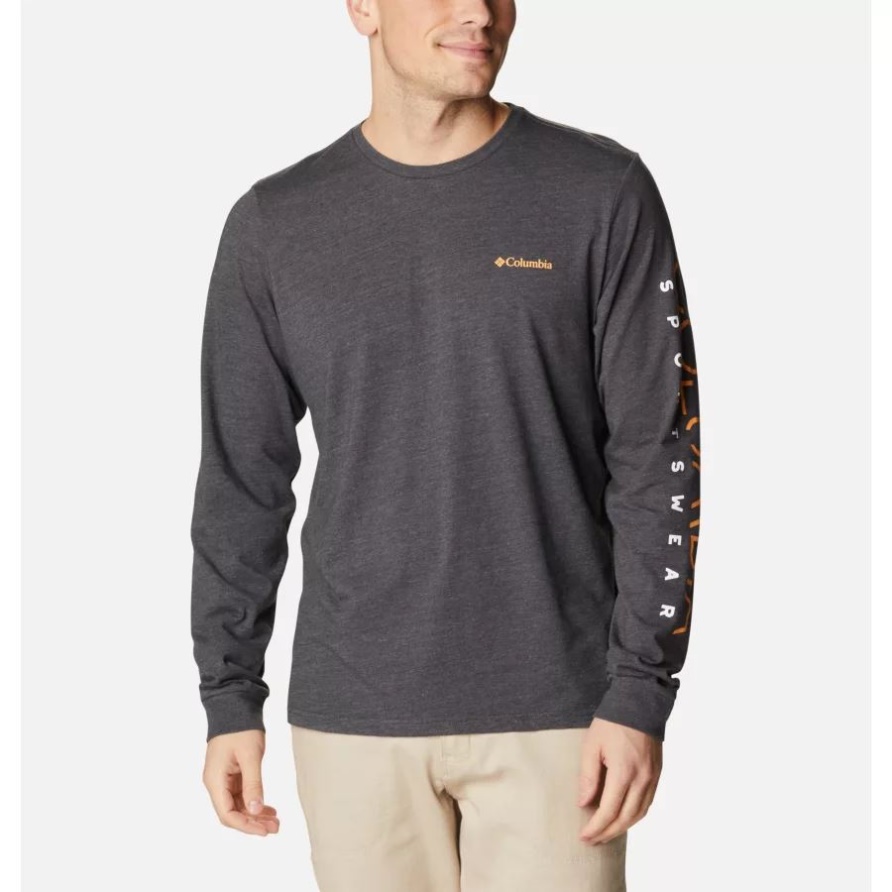 Herren-CSC-Basic-Logo-Langarmshirt Shark Heather/Columbia Stencil Sleeve Columbia