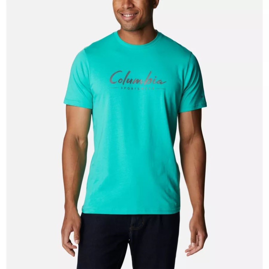Csc Saisonales Logo-t-shirt Für Herren Electric Türkis/gebürstetes Logo Columbia