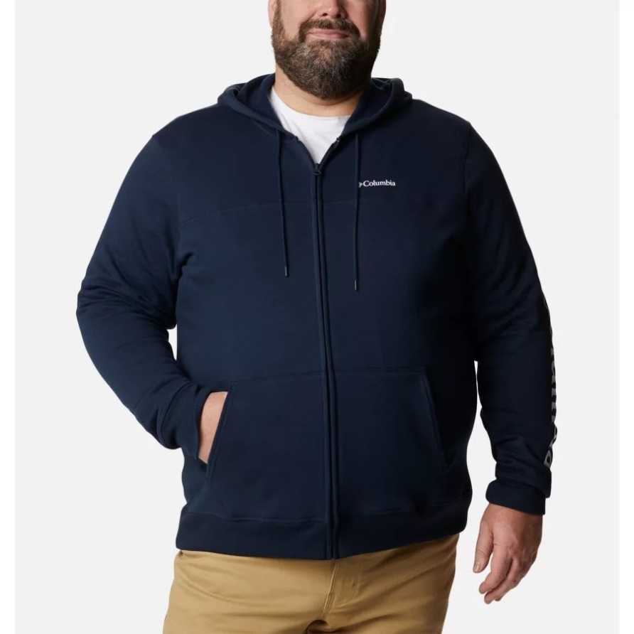 Columbia-Logo-Fleece-Hoodie Mit Durchgehendem Reißverschluss Für Herren Großes Columbia-College-Navy/CSC-Ärmellogo