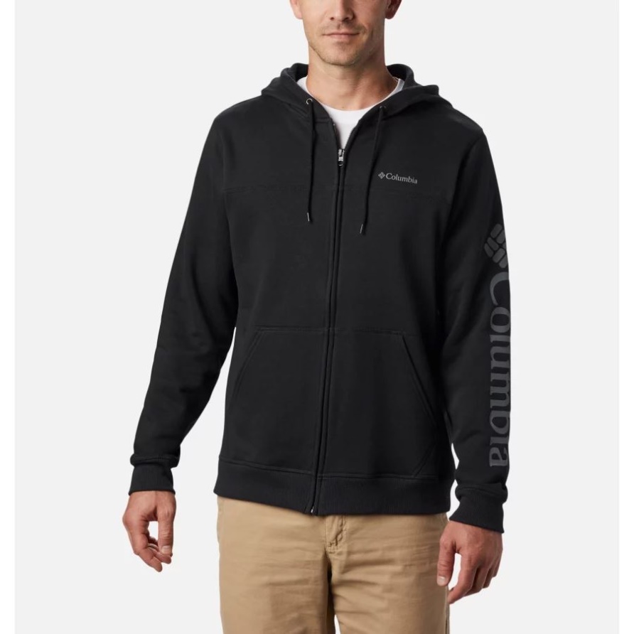Columbia-Logo-Fleece-Hoodie Mit Durchgehendem Reißverschluss Für Herren Groß Schwarz/CSC-Ärmel Logo Columbia