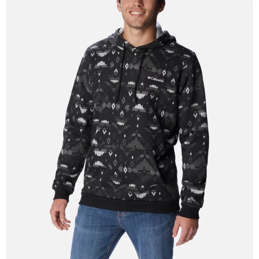 Columbia Logo Bedruckter Herren-hoodie Schwarz Rocky Mountain Print Columbia