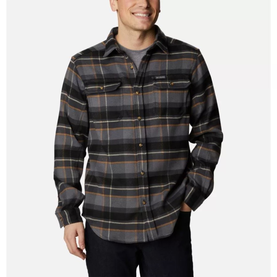 Herren Deschutes River Schweres Flanellhemd Columbia City Grey Large Multi Check