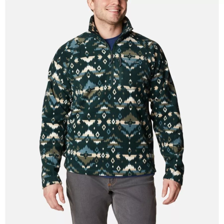 Herren-Fast-Trek-Fleece Mit Halbem Reißverschluss, Fichte, Rocky-Mountain-Print, Kolumbien
