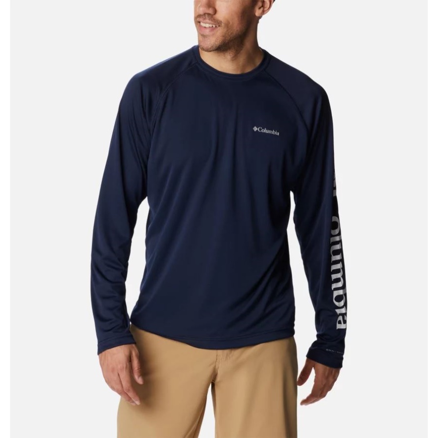 Fork Stream Langarm-Shirt Für Herren Groß Columbia Collegiate Navy/weißes Logo