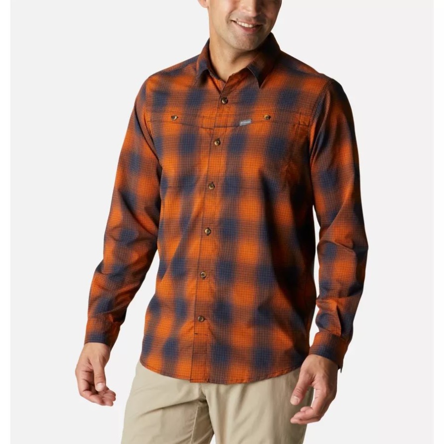Herren Newton Ridge II Kariertes Langarmhemd Columbia Warm Copper Soft Ombre