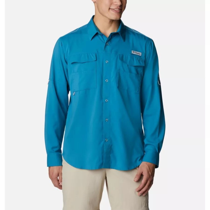 Pfg Blood And Guts Iv Gewebtes Langarmhemd Für Herren Columbia Deep Marine