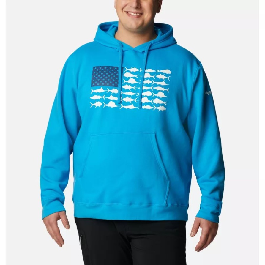 Herren Pfg Fish Flag Ii Hoodie Großer Kompass Blau/weiß Offshore Fish Columbia