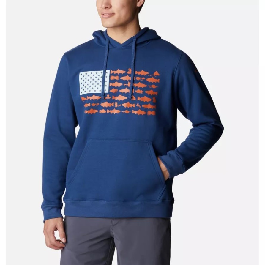 Herren Pfg Fish Flag Ii Hoodie Carbon/island Orange Troutflies Columbia