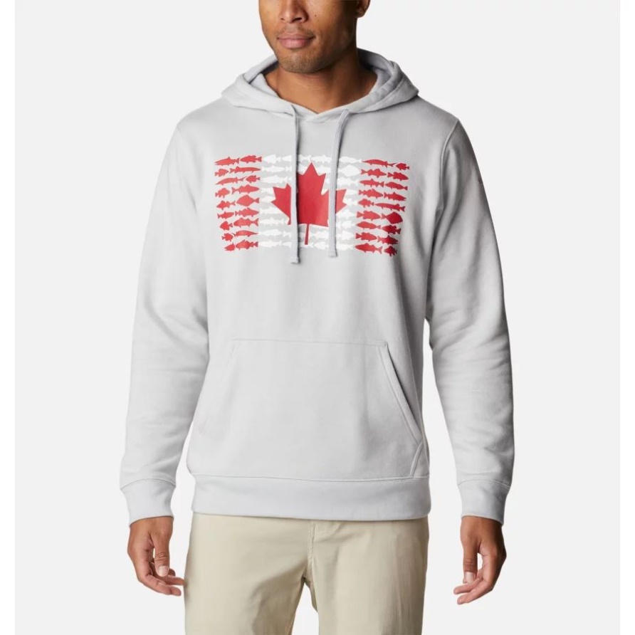 Pfg Fish Flag II Hoodie Für Herren Groß Columbia Cool Grey/hellrot Canada