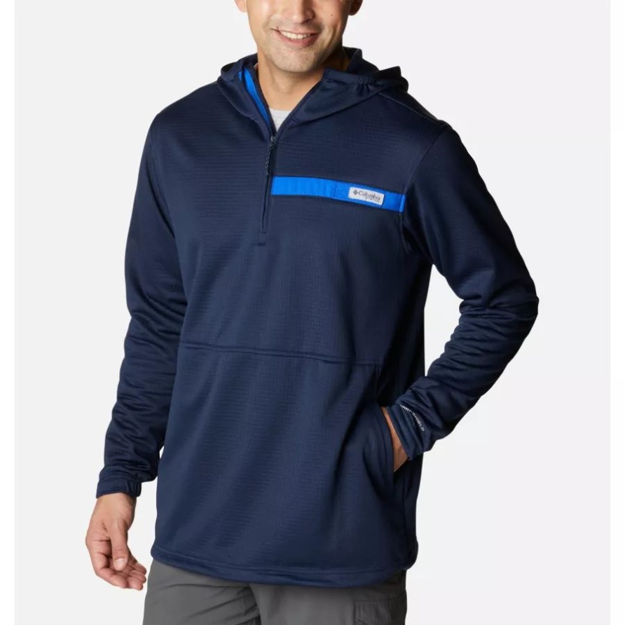 Pfg Skiff Guide Kapuzen-fleecepullover Mit Halbem Reißverschluss Für Herren Columbia Collegiate Navy/blue Macaw