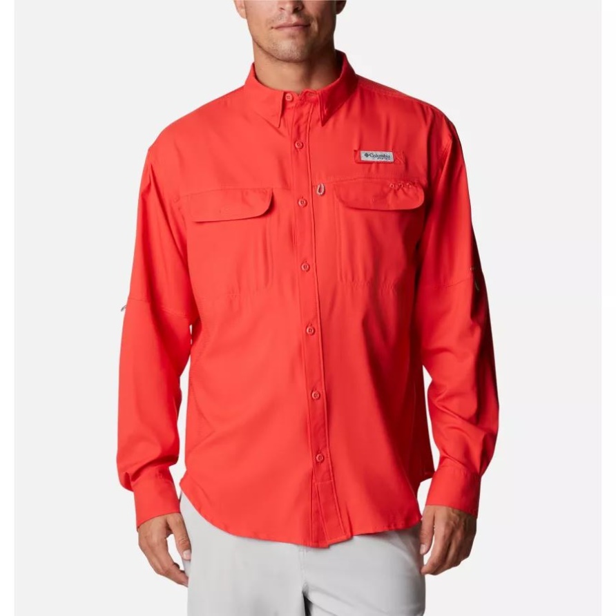 Pfg Skiff Guide Gewebtes Langarmhemd Für Herren Columbia Red Hibiscus