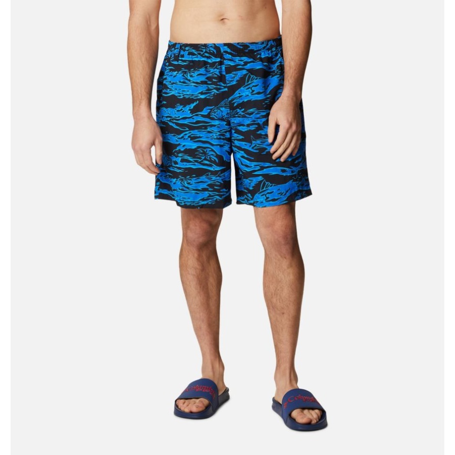 Herren Pfg Super Backcast Wasser Shorts Schwarz Raue Wellen Print Columbia