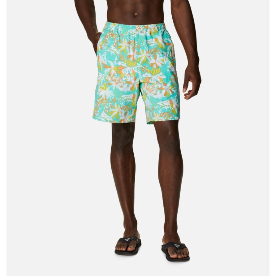 Herren Pfg Super Backcast Wassershorts Columbia Electric Türkis Festlicher Fischindruck