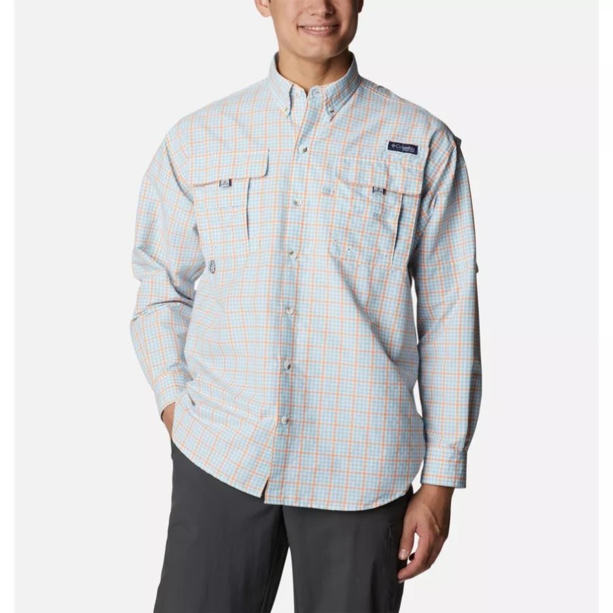 Herren Pfg Super Bahama Langarmhemd Spring Blue Gingham Grid Columbia
