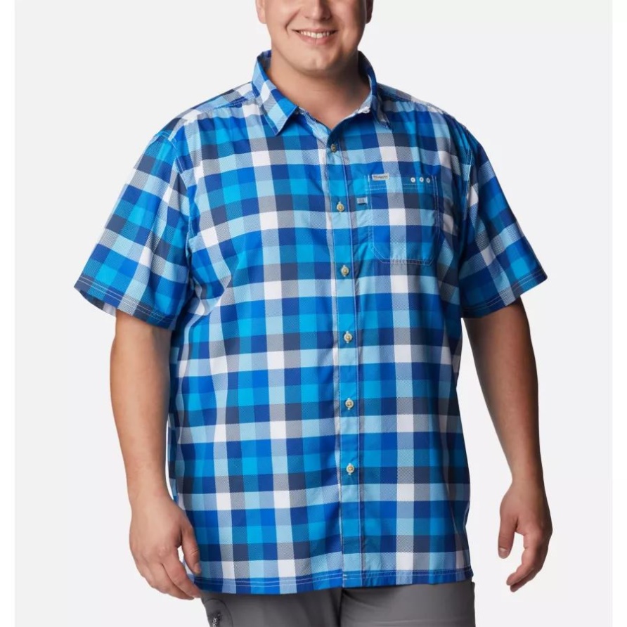 Pfg Super Slack Tide Camp Shirt Für Herren Big Columbia Blue Macaw Multi Gingham