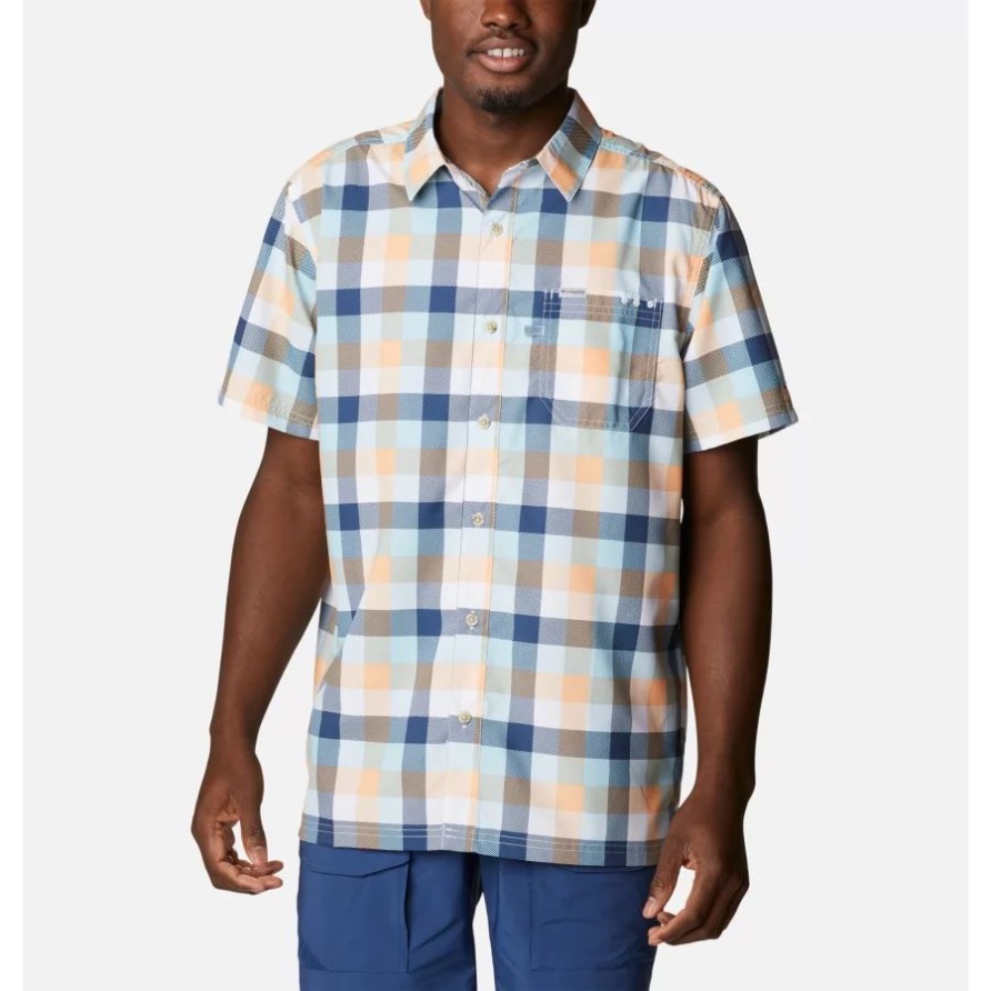 Pfg Super Slack Tide Camp Shirt Für Herren Columbia Bright Nectar Multi Gingham