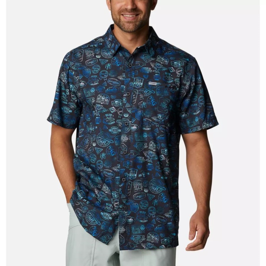 Pfg Super Slack Tide Camp Hemd Für Herren Groß Columbia Schwarz Tie Dye Druck