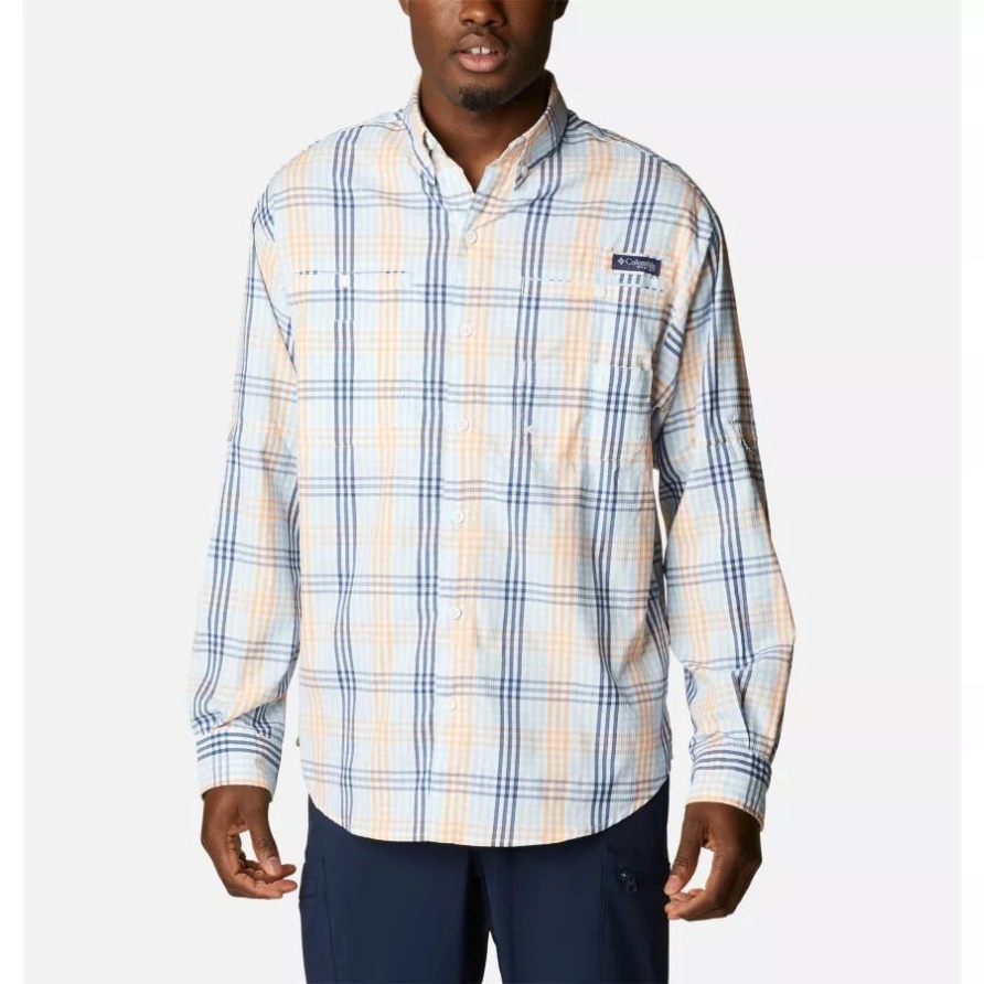 Herren Pfg Super Tamiami Langarmhemd Frühlingsblaue Decke Karierte Kolumbien