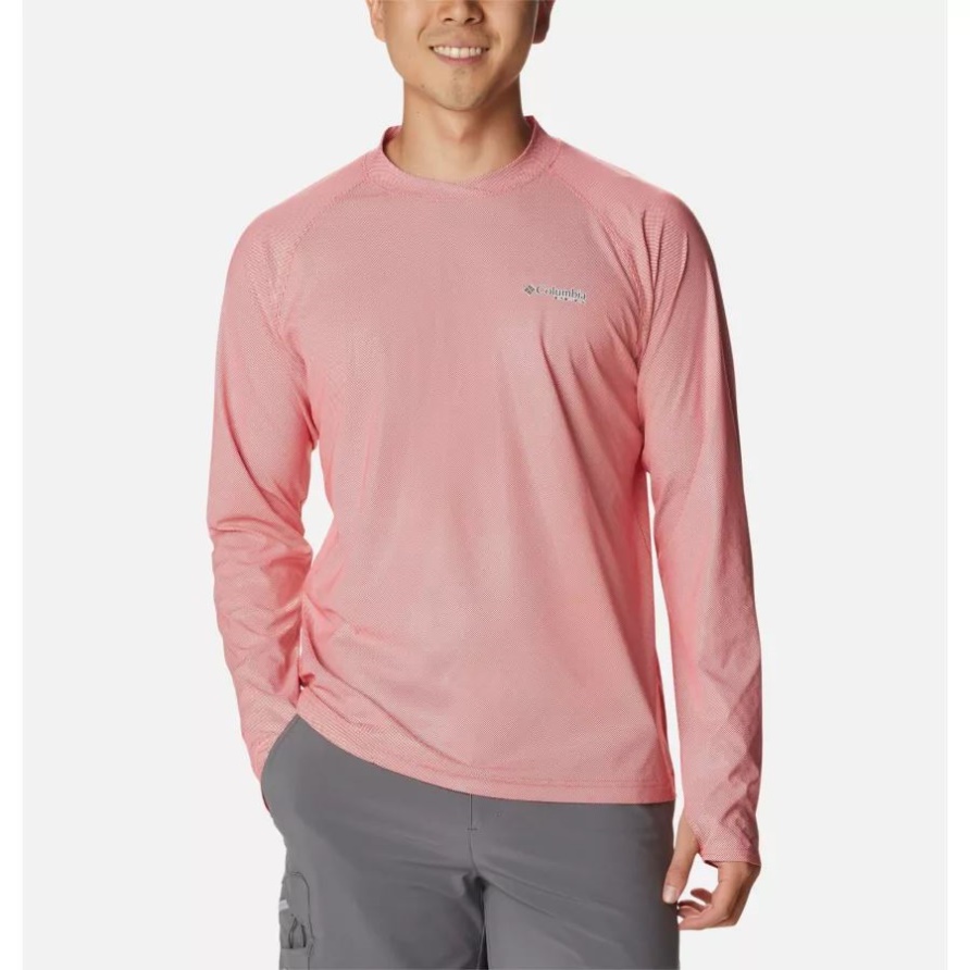 Pfg Terminal Deflektor Ice Langarmshirt Für Herren Columbia Red Hibiscus