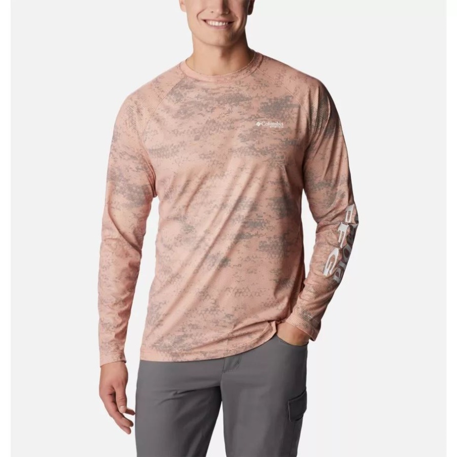Pfg Terminal Deflektor Bedrucktes Langarmhemd Für Männer Island Orange Dark Pfg Camo Columbia
