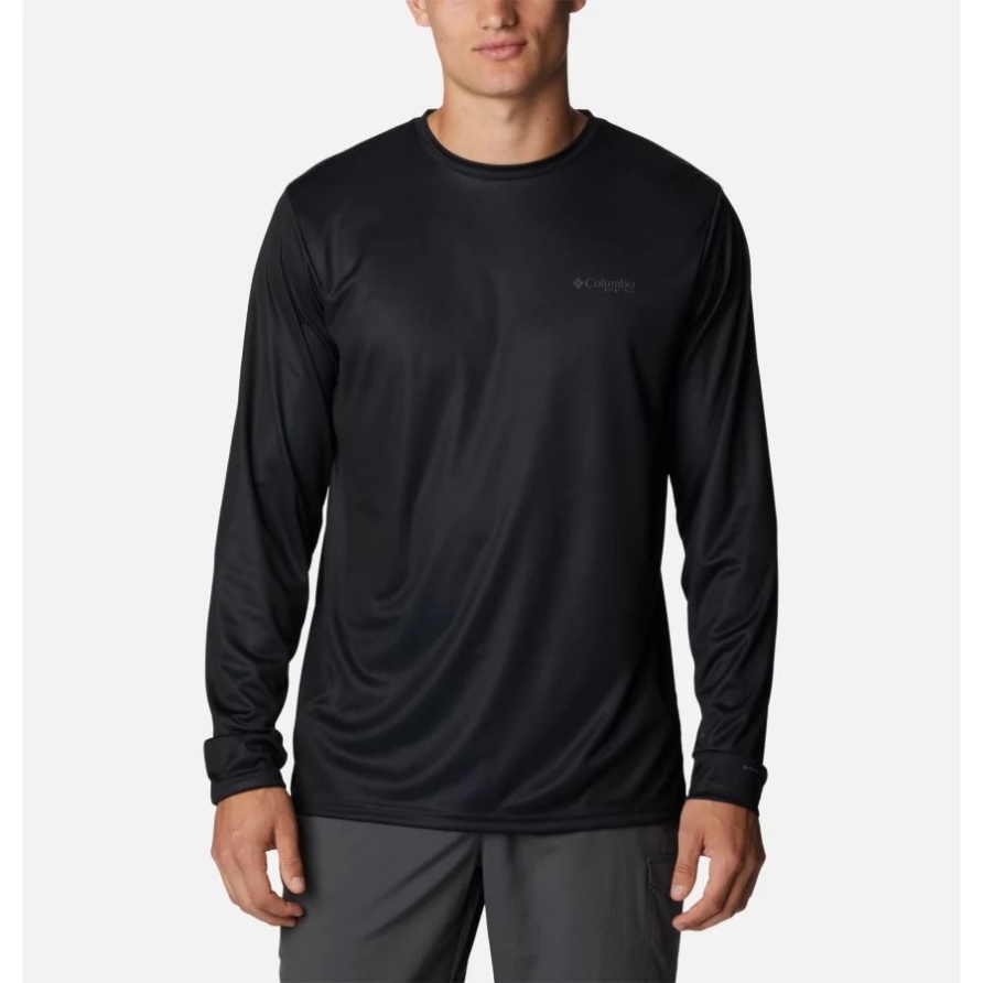 Herren Pfg Endgerät Fischflagge Langarmshirt Schwarz/graphit Can Fish Columbia