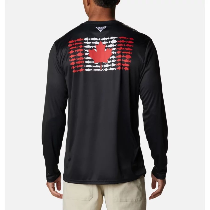 Herren Pfg Endgerät Fischflagge Langarmshirt Columbia Schwarz/leuchtend Rot Can Fish