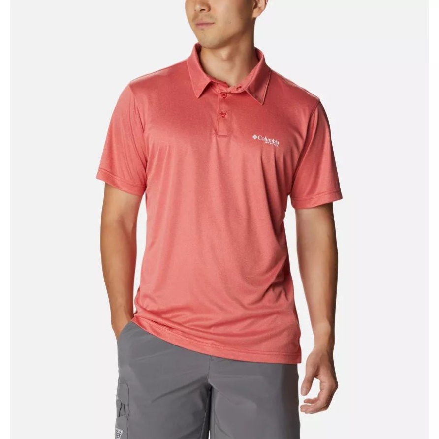 Pfg Terminal Tackle Für Herren Heather Polo Red Spark Heather/White Logo Columbia