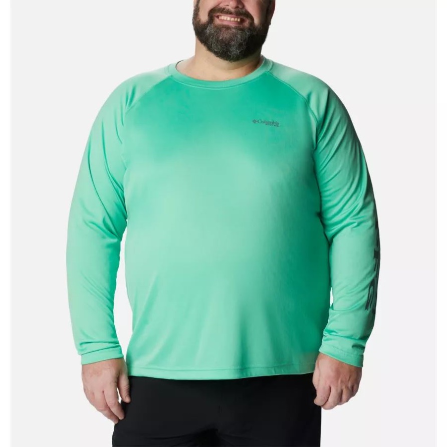 Langärmliges Pfg-terminal-tackle-shirt Für Herren Großes Columbia-logo In Heller Jade/metall