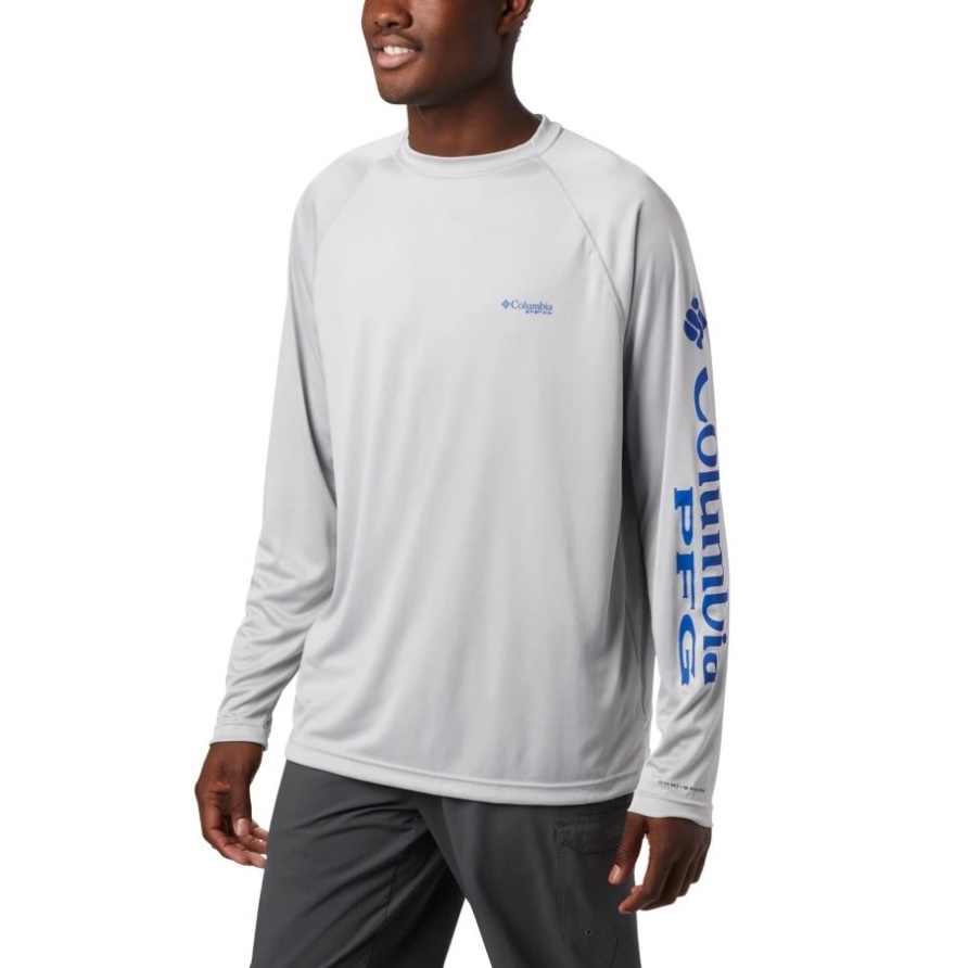 Langärmliges Pfg-terminal-tackle-shirt Für Herren Columbia Cool Grey/lebendiges Blaues Logo